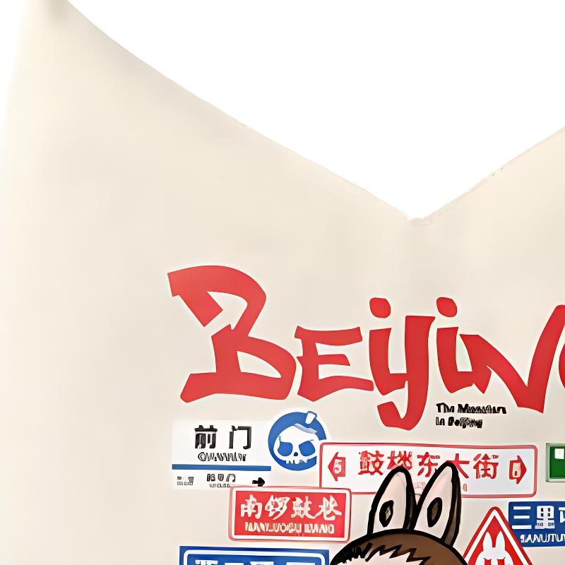 New POP MART Cotton Tote Bag, Shopping Bag, Handbag, Shoulder Bag Women's White PPMT-2504-021