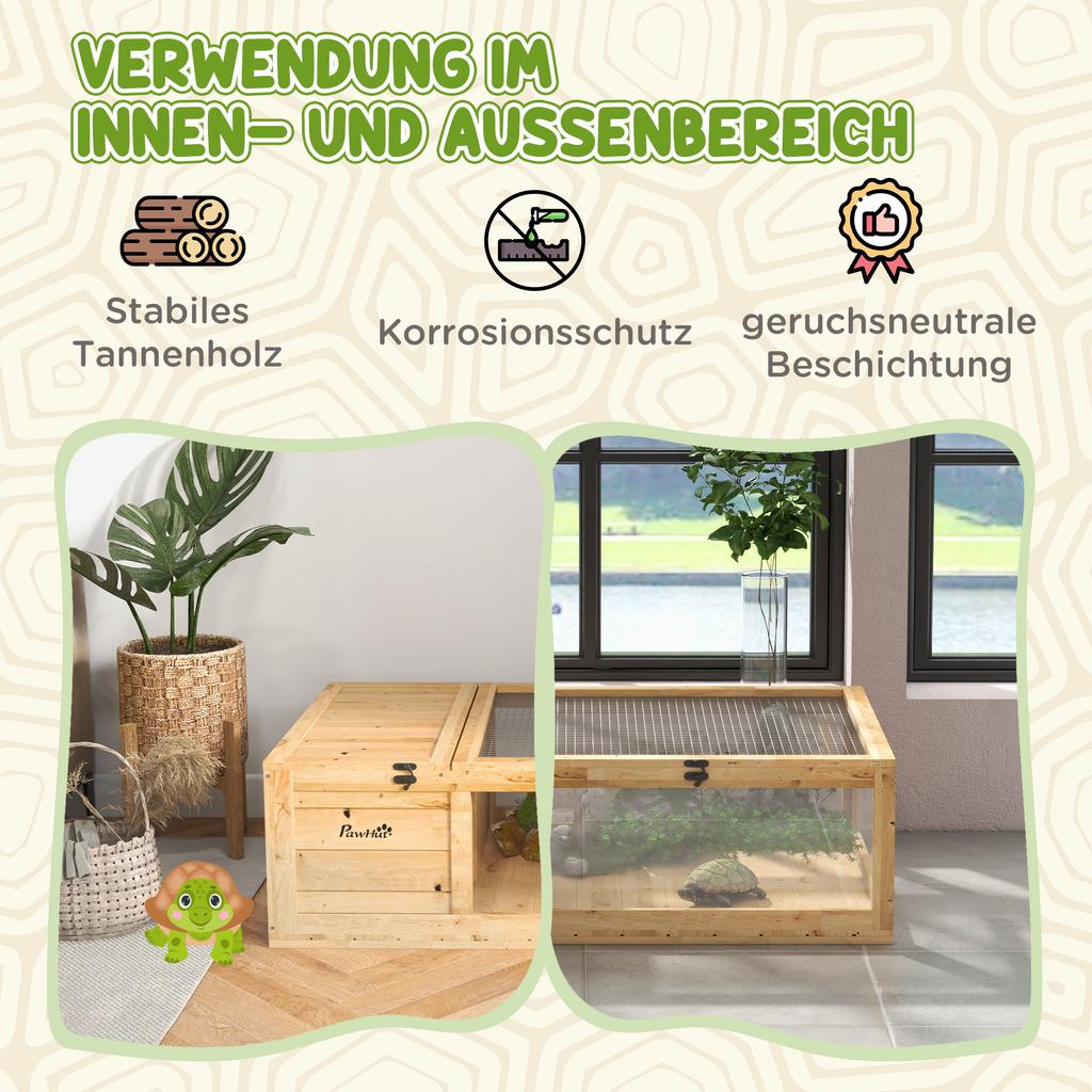 Tortoise House, Small Reptile Wooden House, with Mesh Roofs, Side Panels, for Turtles, Lizards, Geckos and Snakes