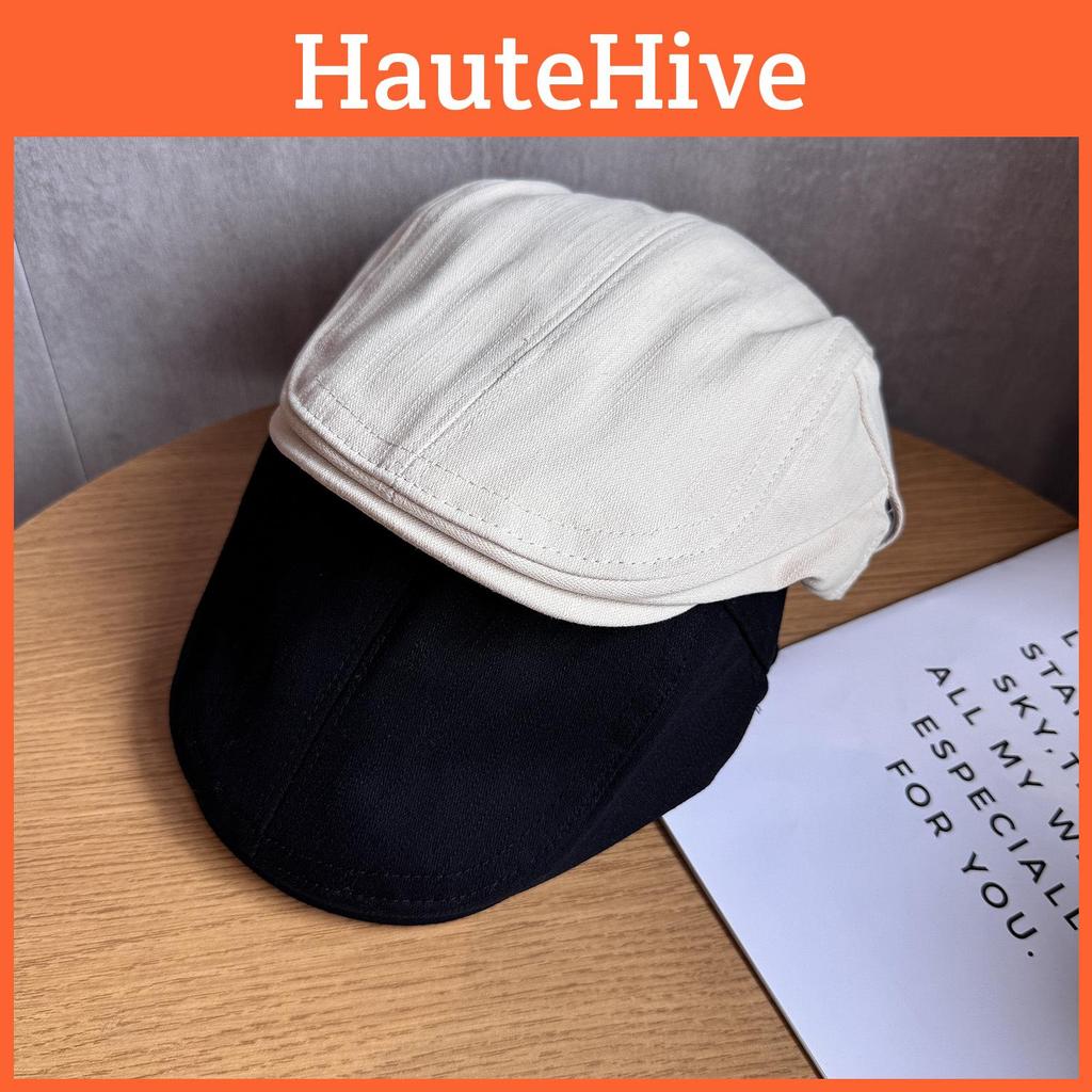 Retro Elegant English Beret With Short Brim And Solid Color Design For Outings