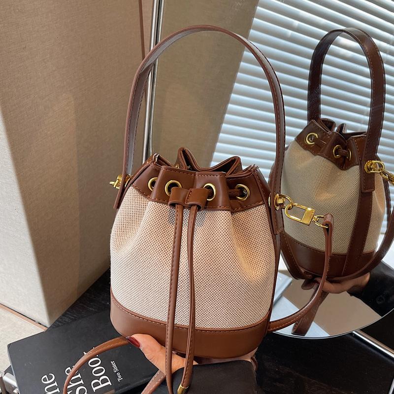 Popular Bag Women's Shoulder Crossbody Women's Bag Drawstring Bundle Women's Bucket Bag Contrasting Handbag