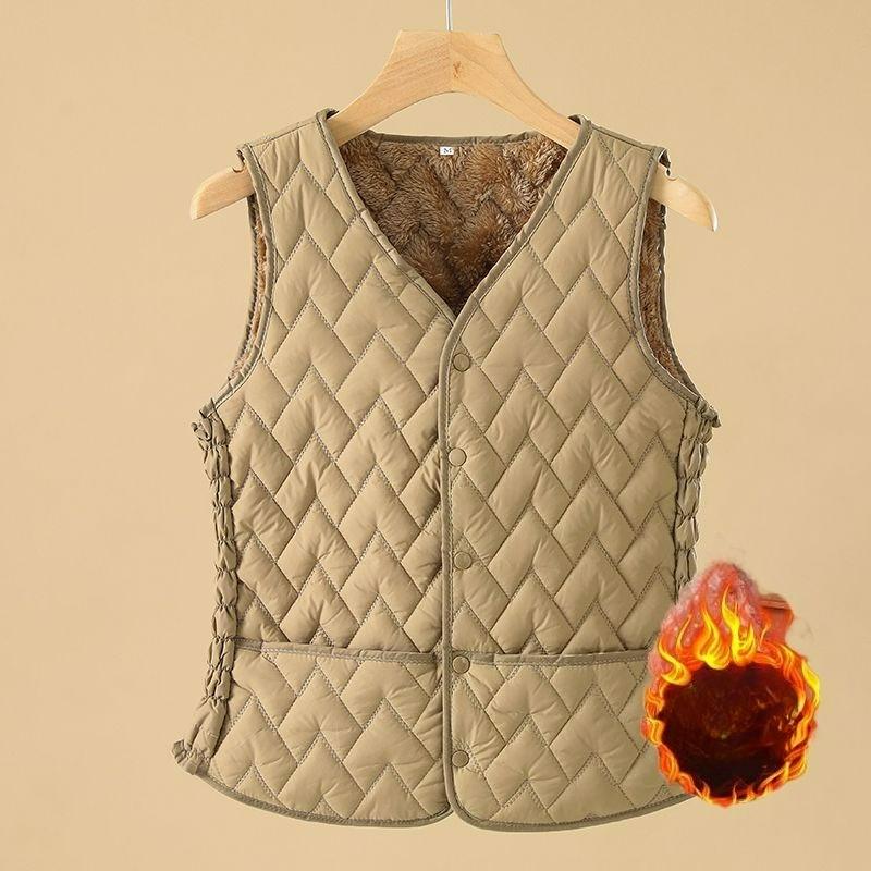 

Осенне-зимний пуховый хлопковый жилет женский короткий плюс бархатный теплый женский жилет ромбовидный жилет жилет S хаки