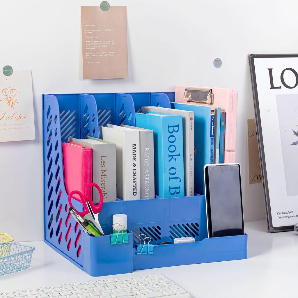 Viersäuliger Büro-Aktenständer mit Stifthalter Verdickter Schreibtisch-Organizer Dokumenten- & Schreibwarenaufbewahrung Effizientes Arbeitszubehör