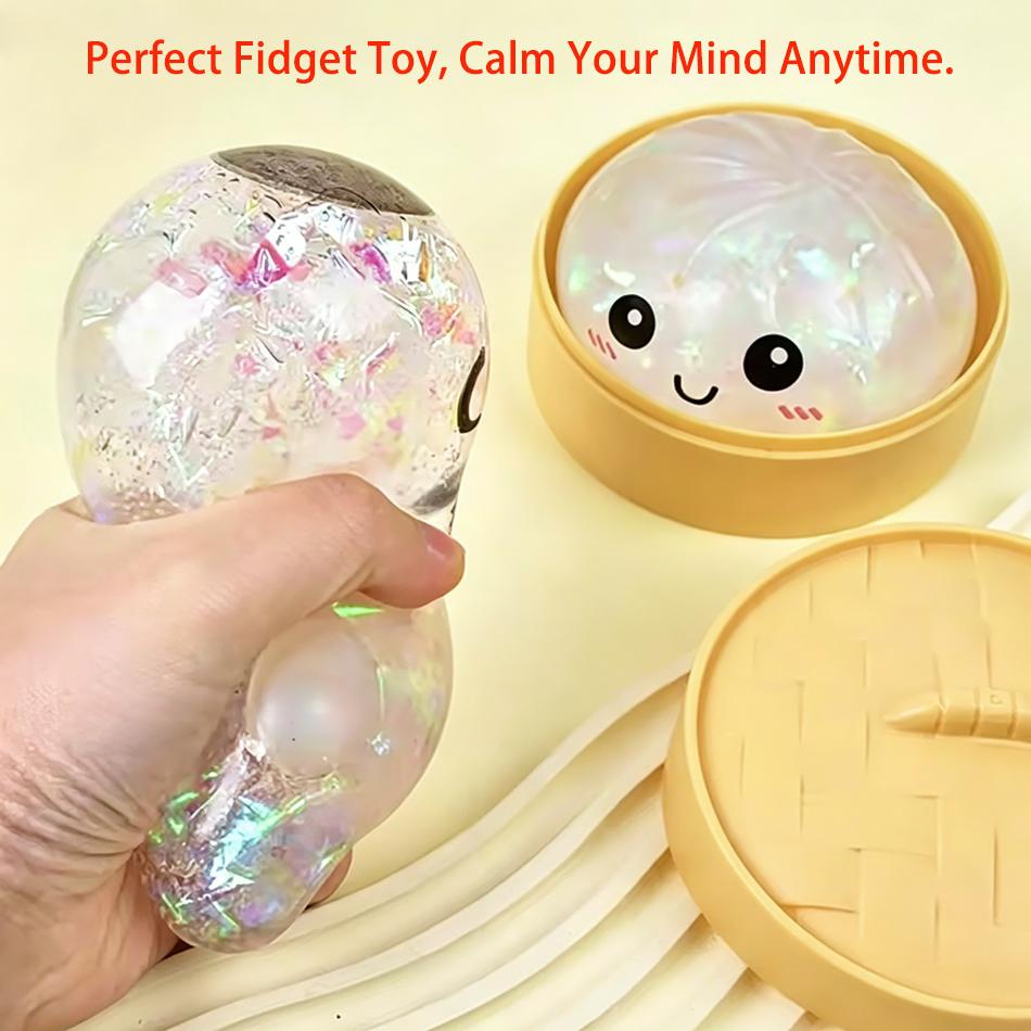 Cute Simulation Dumpling Squishy Toy Colorful Glitter Soft Squeeze Slow Rising Anti Stress Fidget Relief Toy for Kids Adults