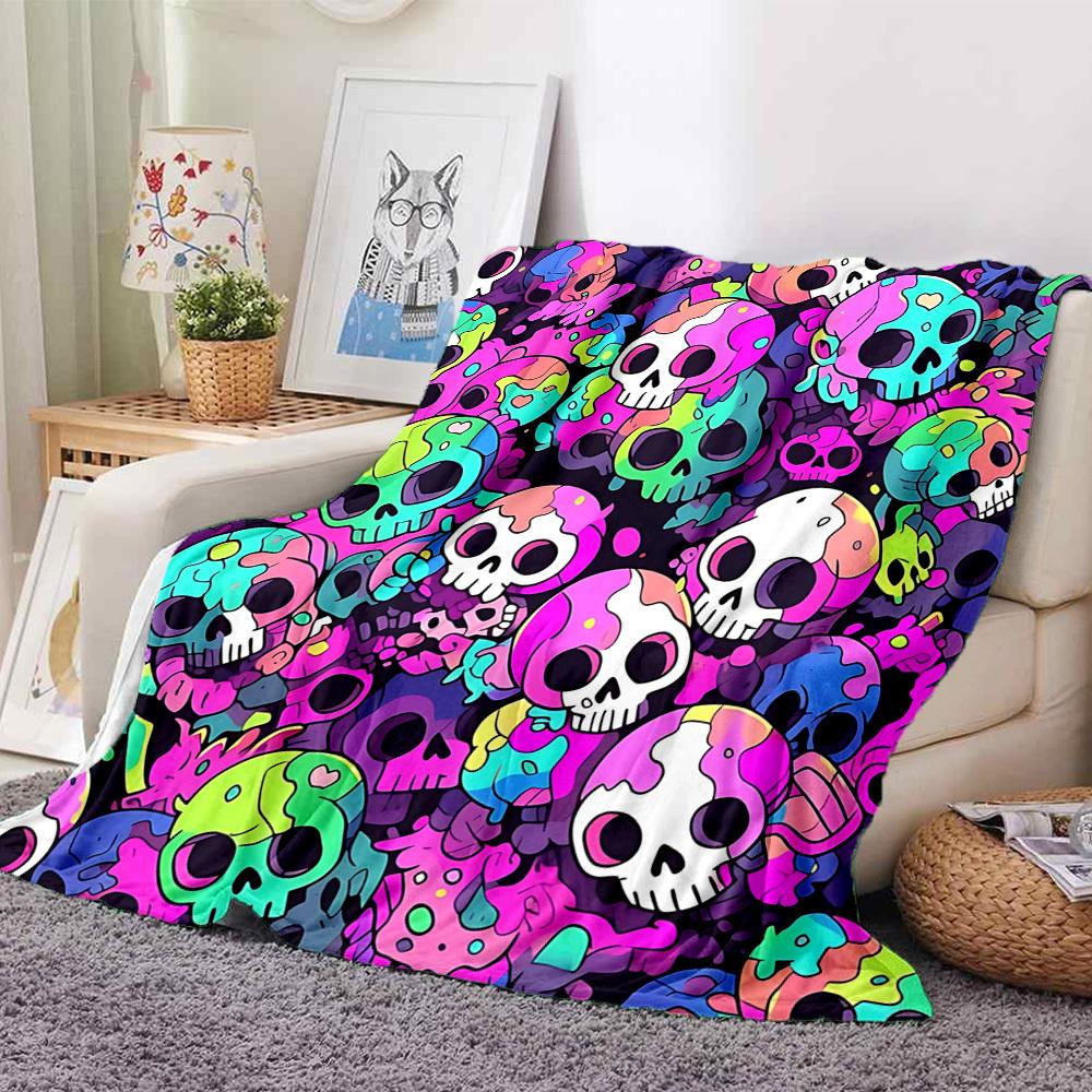 1pc Skull Party Blanket, Lightweight Flannel Throw Blanket For Sofa, Bed, Travel, Camping, Living Room, Office, Couch, Chair, And Bed