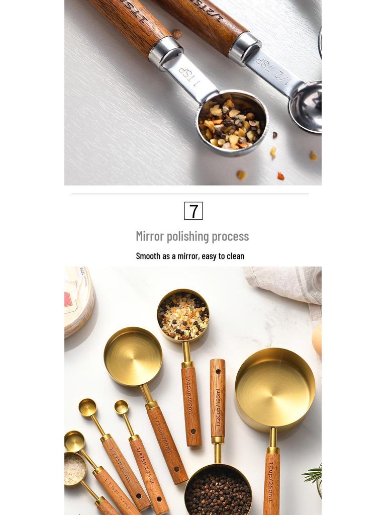 Gold-Plated Stainless Steel 8-Piece Measuring Cup and Spoon Set with Scales for Baking.