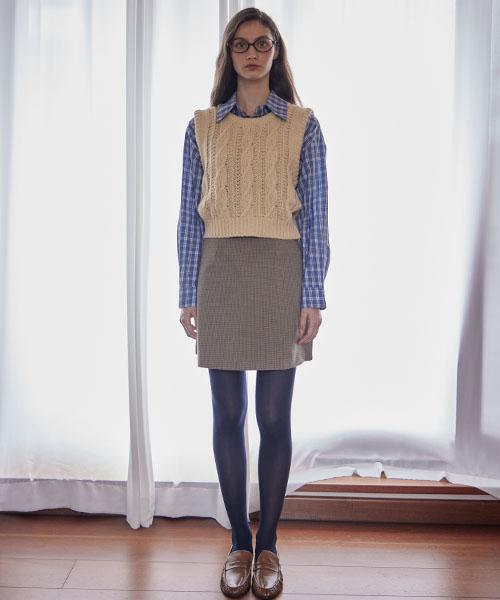 Heint Lian Check Pattern Mini Skirt_2Colors_Beige