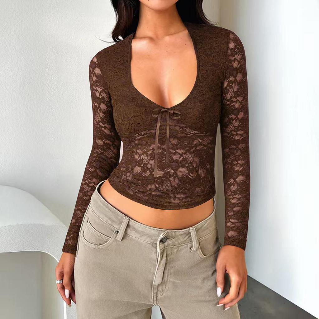 2026 Sexy Slim Fit Lace Hollow-Out Long Sleeve Top for Women