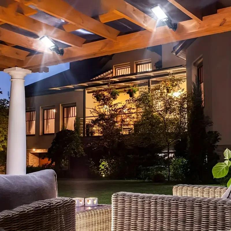 4 Kültéri napelemes indukciós lámpa szuperfényes és emberi testérzékelővel, 3 világítási móddal, alkalmas kertekhez, garázsokhoz