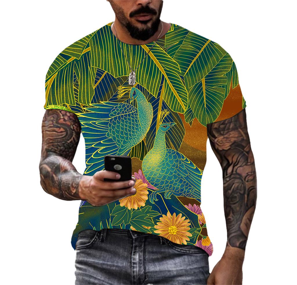 Piękne koszulki męskie z elementami chińskimi, casualowe, z nadrukiem HD 3D, wzorzyste, hip hopowe, Harajuku, z osobowością, z okrągłym dekoltem, z krótkim rękawem