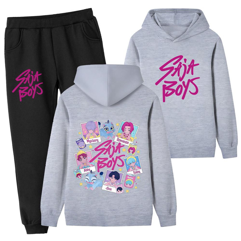 PB1206-2 Kids Boys Girls Kpop Mira Zoey Rumi Sajaboys Double-sided Print Long Sleeves Hoodie Pants Trousers Clothes Sets