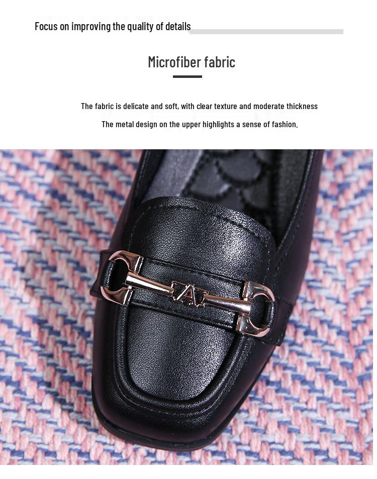 Women's 2026 New Style Black Leather Loafers - Soft Sole, Comfortable, Low-Cut Chunky Heel, Square Toe, Spring/Autumn.