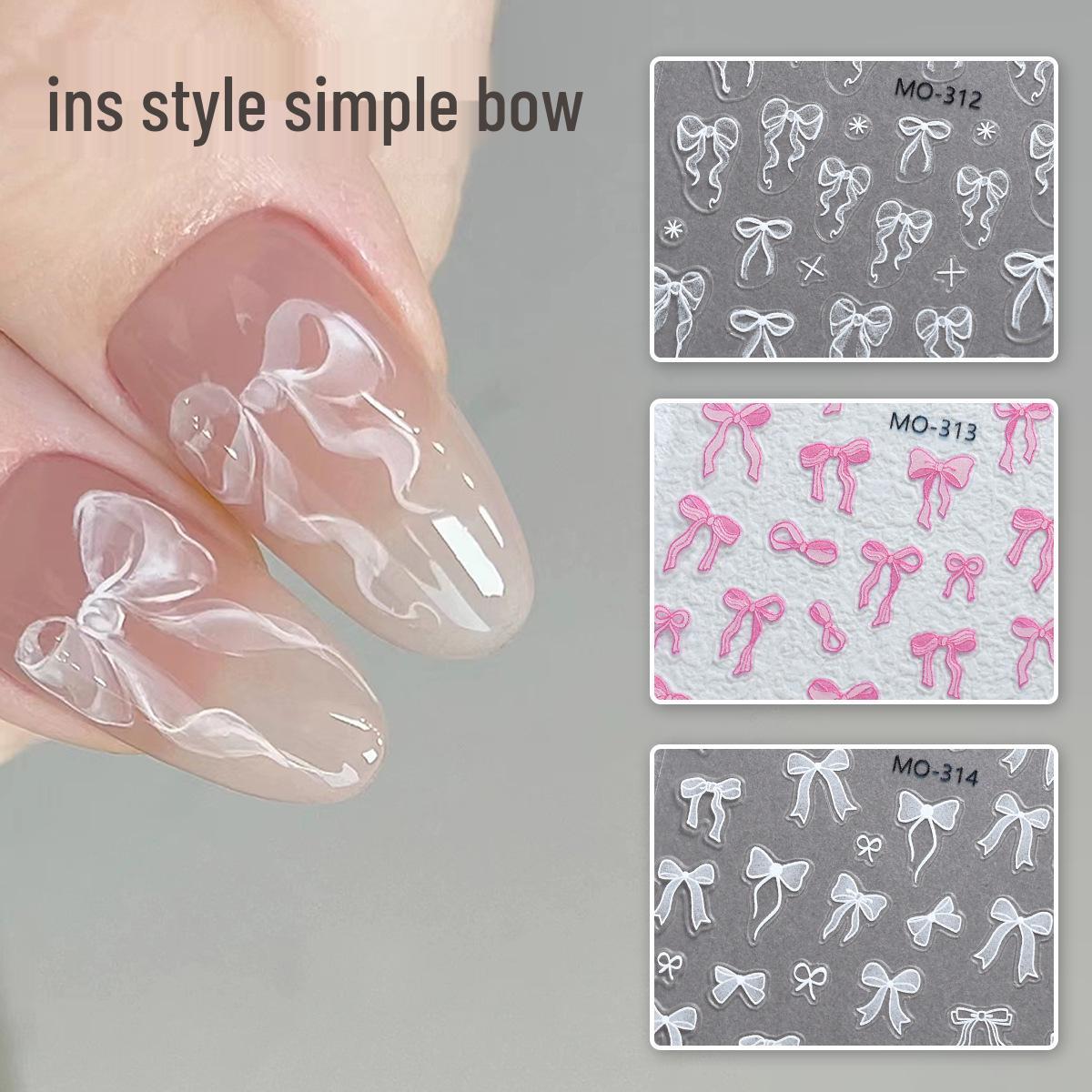 

3D Embossed Pink & White Ribbon Bow Nail Stickers - Fairy Sweet Design