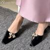 Fashion Square Toe Slippers Women Heeled Sandals Crystal Mules Mid Heels Shoes Summer 2025 New Elegant Dress Party Trend Pumps Mujer