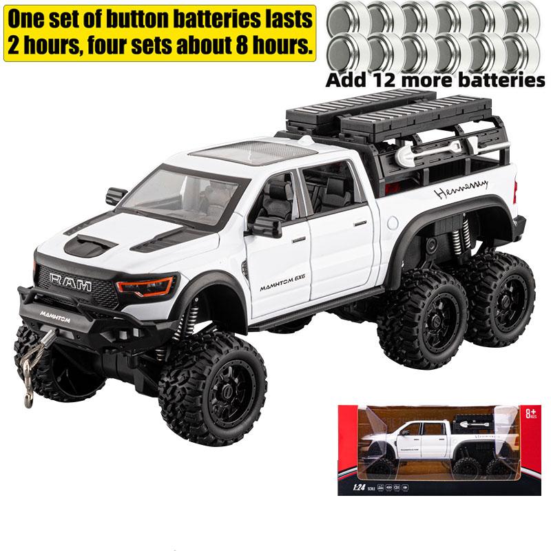 1/24 Dodge Mammoth RAM 1000 TRX 6x6 Camioneta Aleación de Metal Modelo Fundido Coche Juguete para Niños con Luz Colecciones Regalos Amigo