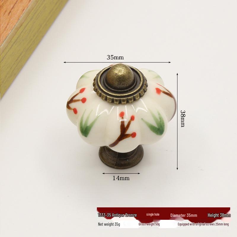 Hand-Painted Pastoral Blue and White Ceramic Pumpkin Drawer Pull