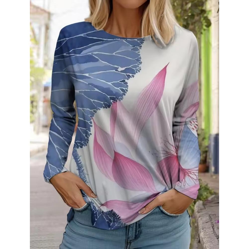 Women's Christmas Santa Long Sleeve T-Shirts, Festive Snowflake Print Top, Holiday Party Wear, Fall Winter Seasonal Style