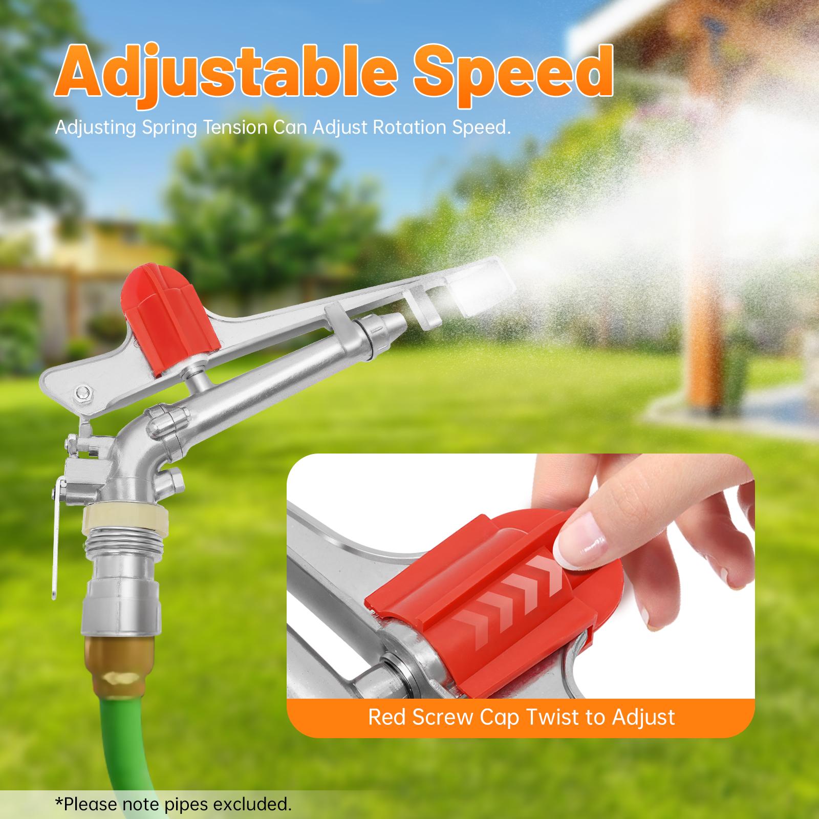 1.5 Inch Zinc Alloy Adjustable Irrigation Spray Nozzle, High Pressure Garden Watering Sprinkler, 65-80m Spray Radius, 37x21cm argento