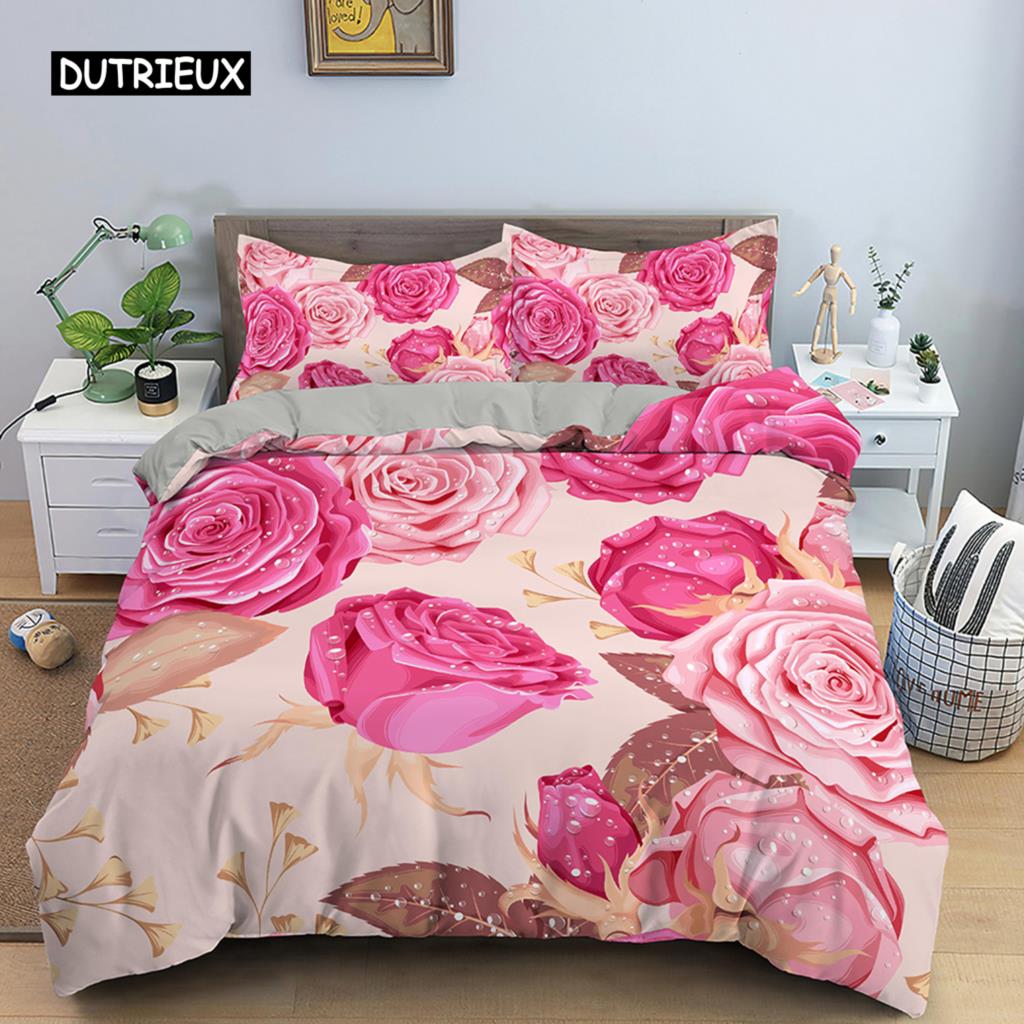 3D Rose Flower Duvet Cover Double 210x210 Bedding Set 2/3pcs Quilt Cover with Zipper Closure King Size Polyester Comforter Cover