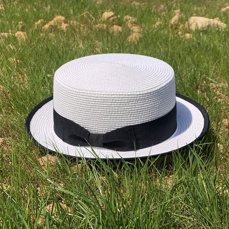 Car And Horse Lady Summer Visor Straw Top Hat Outing White Flat Top Hat Casual Millinery