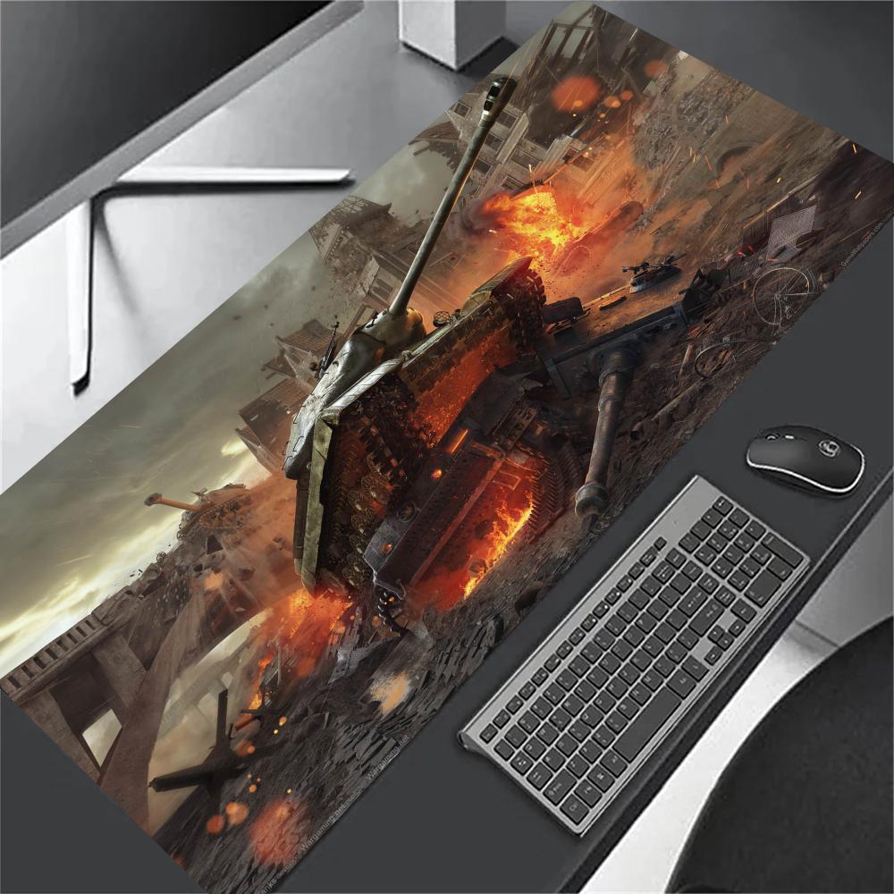 World of Tanks XXL Large Gaming Mouse Pad Black Desk Mat Non-Slip Keyboard Mousepad Stitched Edge Computer Office Table Cushion