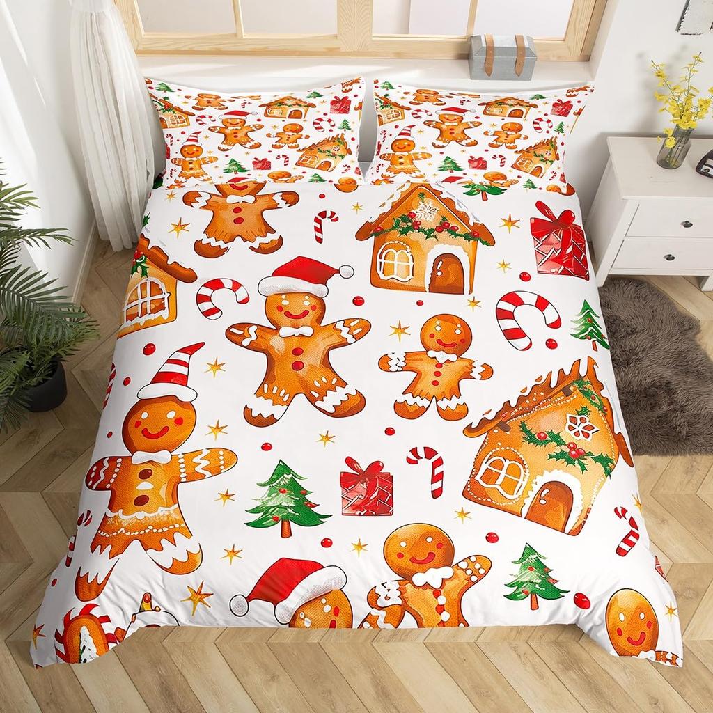 Gingerbread Duvet Cover Sets for Kids Queen Quilt Covers Lightweight Down Bedroom Decor 2 Pillowcases 1 Duvet Cover No Comforter