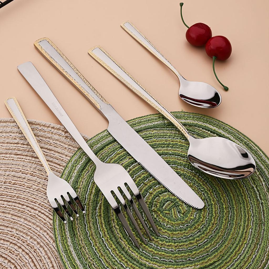 4/5pcs Gold Embellishment Handle Cutlery Set Shiny Stainless Steel Dinnerware Set Knife Cake Fork Coffee Spoon Flatware