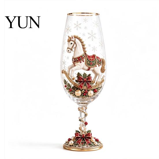 Pahar Roșu Festiv Crăciun Cascană de Nuci Pahar Șampanie, 350ml Pictat Manual Decor Masă de Sărbătoare Veselă Decorativă pentru Masă și Anul Nou