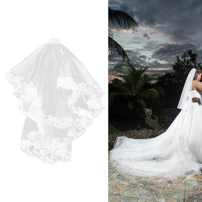 Gorgeous Lace Floral Trim Tulle Halloween Carnival Woman Bride Veil for Marriage Wedding Celebration Party Accessories