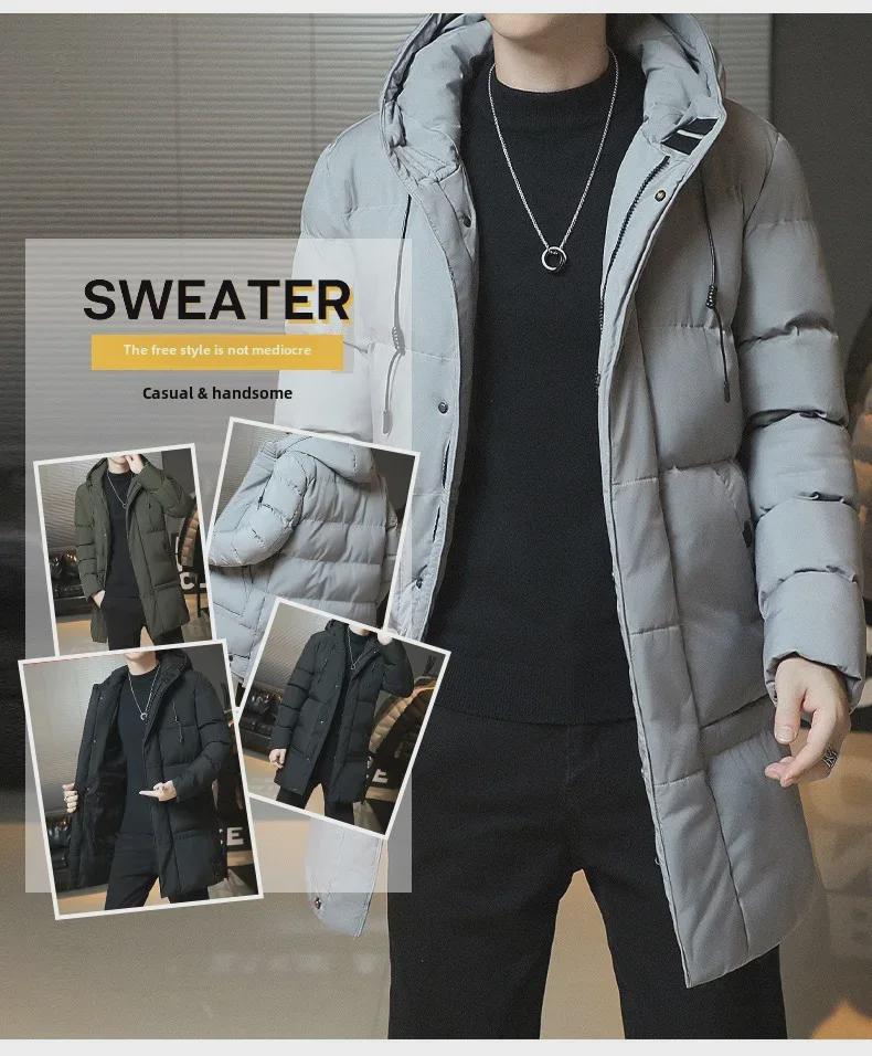 Men's Mid-Length Hooded Cotton-Padded Jacket - Solid Color Winter Coat