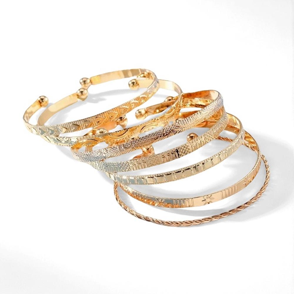 7 Pcs/Set Vintage Elegant Hexagon Star Twist Design Bangle Bracelet Golden Color Hand Zircon Gift
