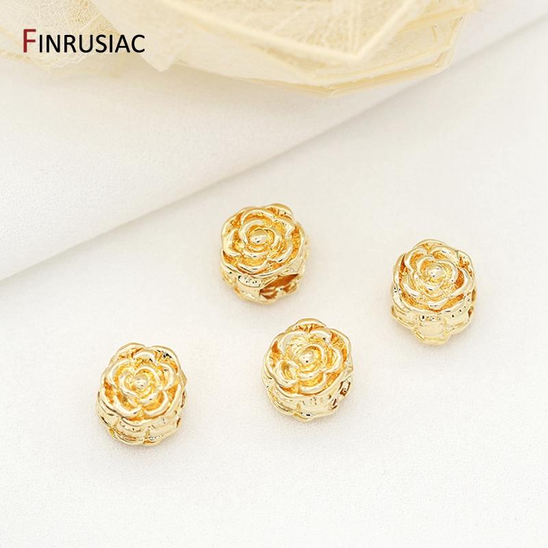 

High Quality Brass Metal 14K Gold Plated Big Hole Flower Shape Beads Accessories DIY Jewelry Making 2 pieces