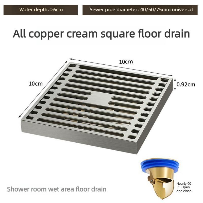Gun Gray All Copper Anti Odor Bathroom Shower Room Sewer Invisible Floor Drain Washing Machine Toilet Drainage Device
