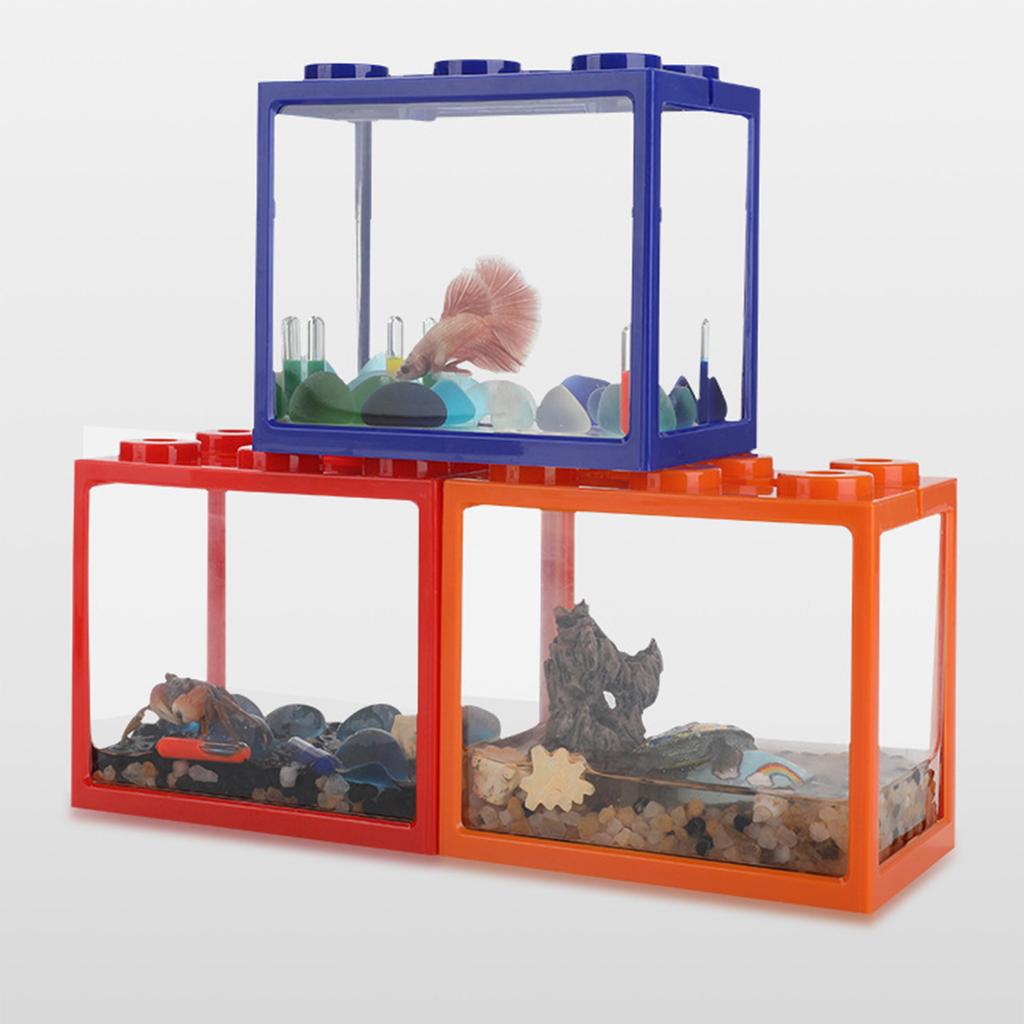 Mini Plastic Fish Tank Stackable Desktop Mini Aquarium Micro Aquatic Landscape Tank LED Light Decor Small Eco Cylinder Supplies