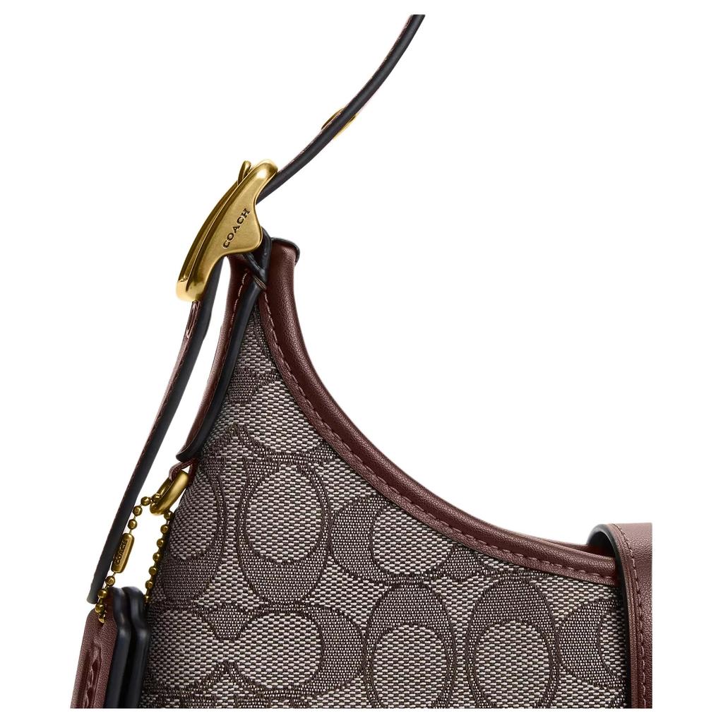 Coach Hamptons 26 Signature Jacquard Adjustable Shoulder Strap Fabric And Faux Leather Half-Moon Tote Bag Medium Women Tote Bags Maple CBF16-B4S0M