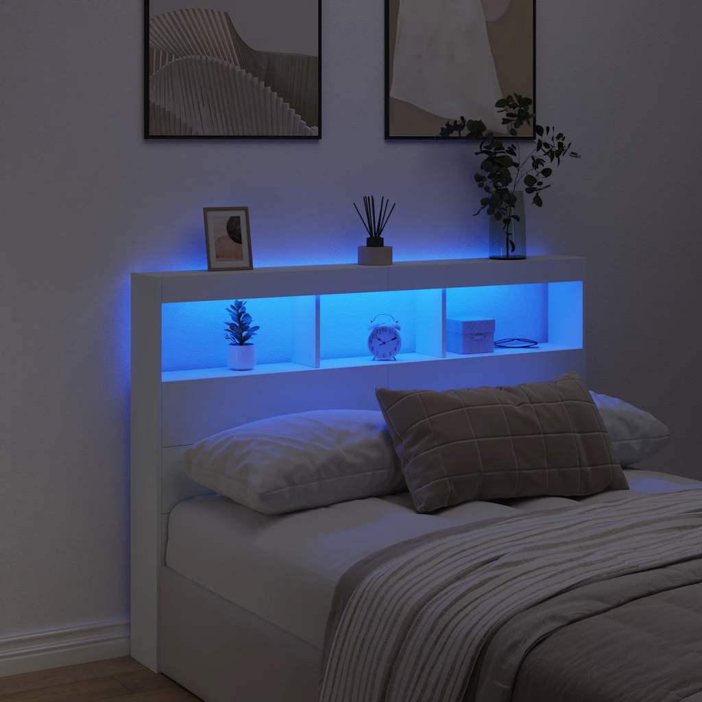 LED Headboard with Shelves White 140x17x102 cm