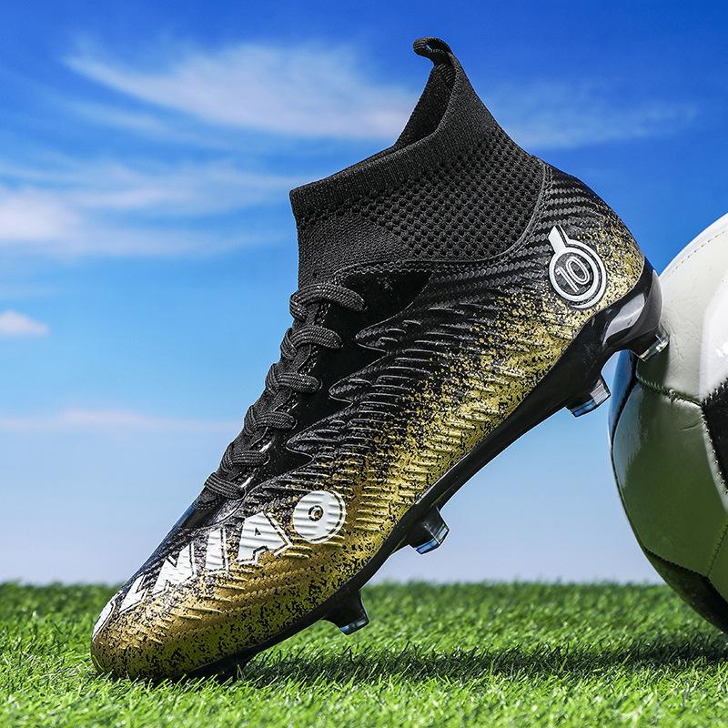 2025 New High-top Leather Football Shoes Large Size Men's and Children's Broken Nails Artificial Flat AG Long Nails Training Shoes