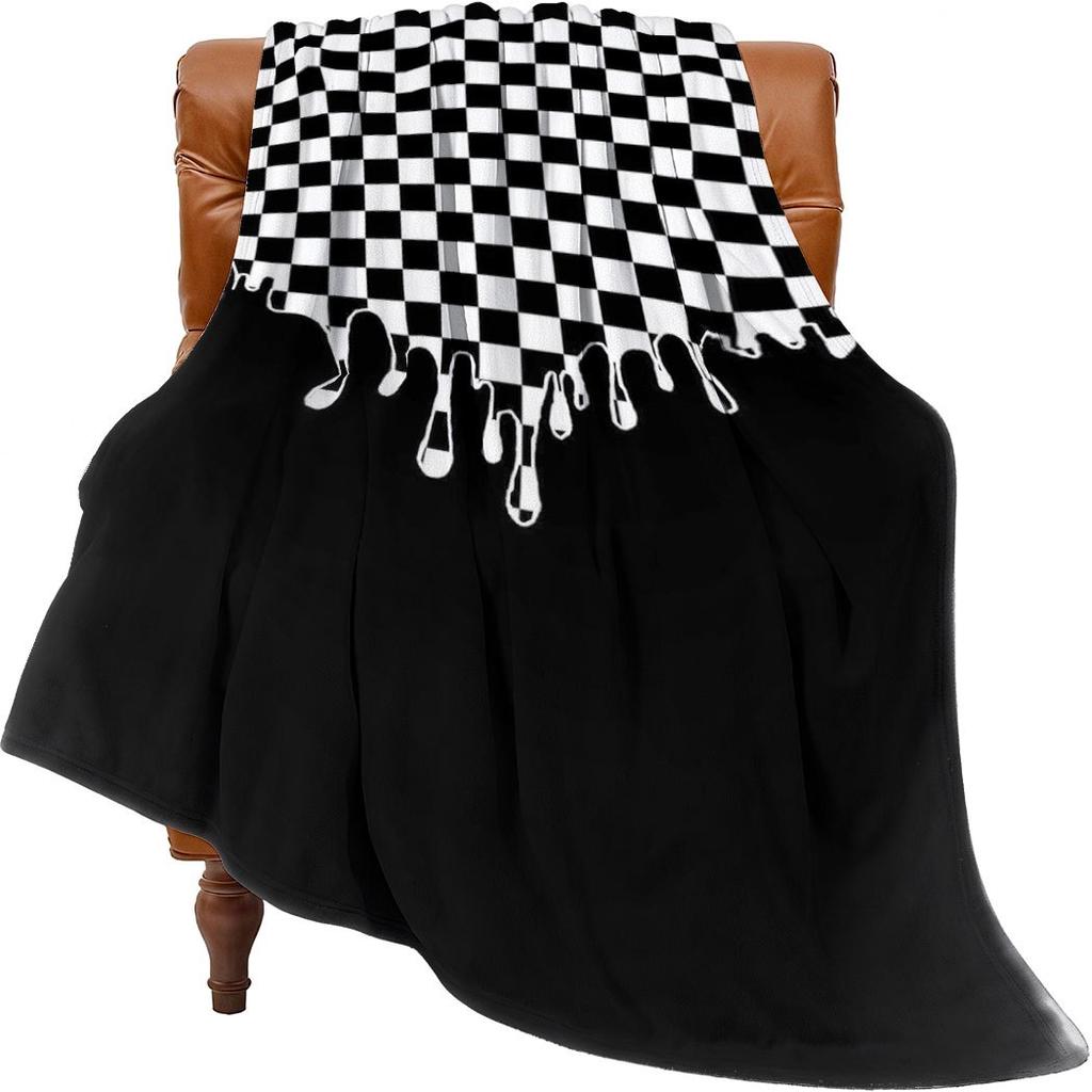 Minimalist Checkered Drip Flannel Throw Blanket Soft Cozy Fleece for Home Office Sofa Car All Season Gift