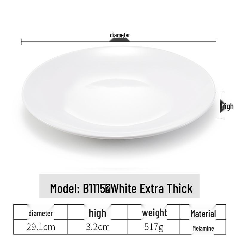 White Melamine Round Plate - Imitation Porcelain Tableware, Shallow Buffet Dinnerware Dish.