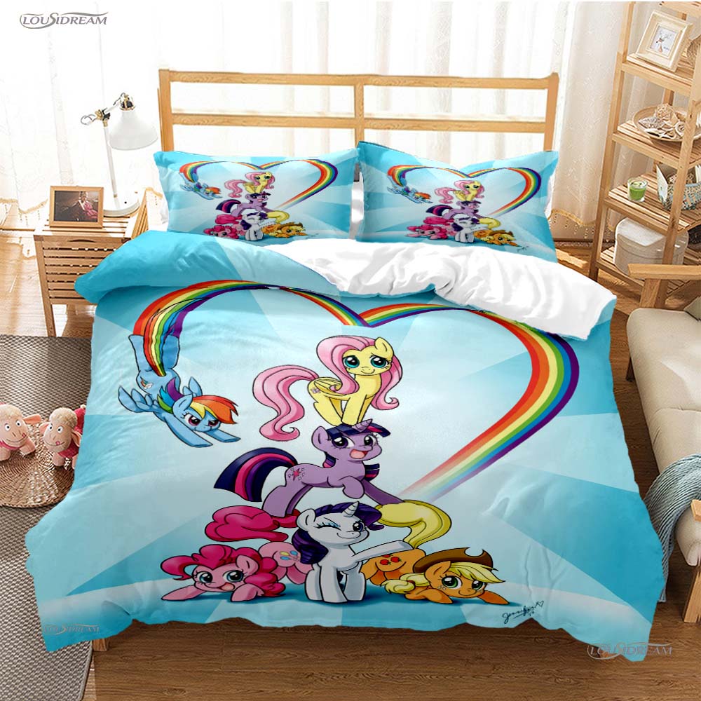 My Little Pony Cartone Animato Copripiumino per Tutte le Stagioni Piumone Set Biancheria da Letto Coperta Trapuntata Morbida e Federe Singolo/Matrimoniale/Queen/King