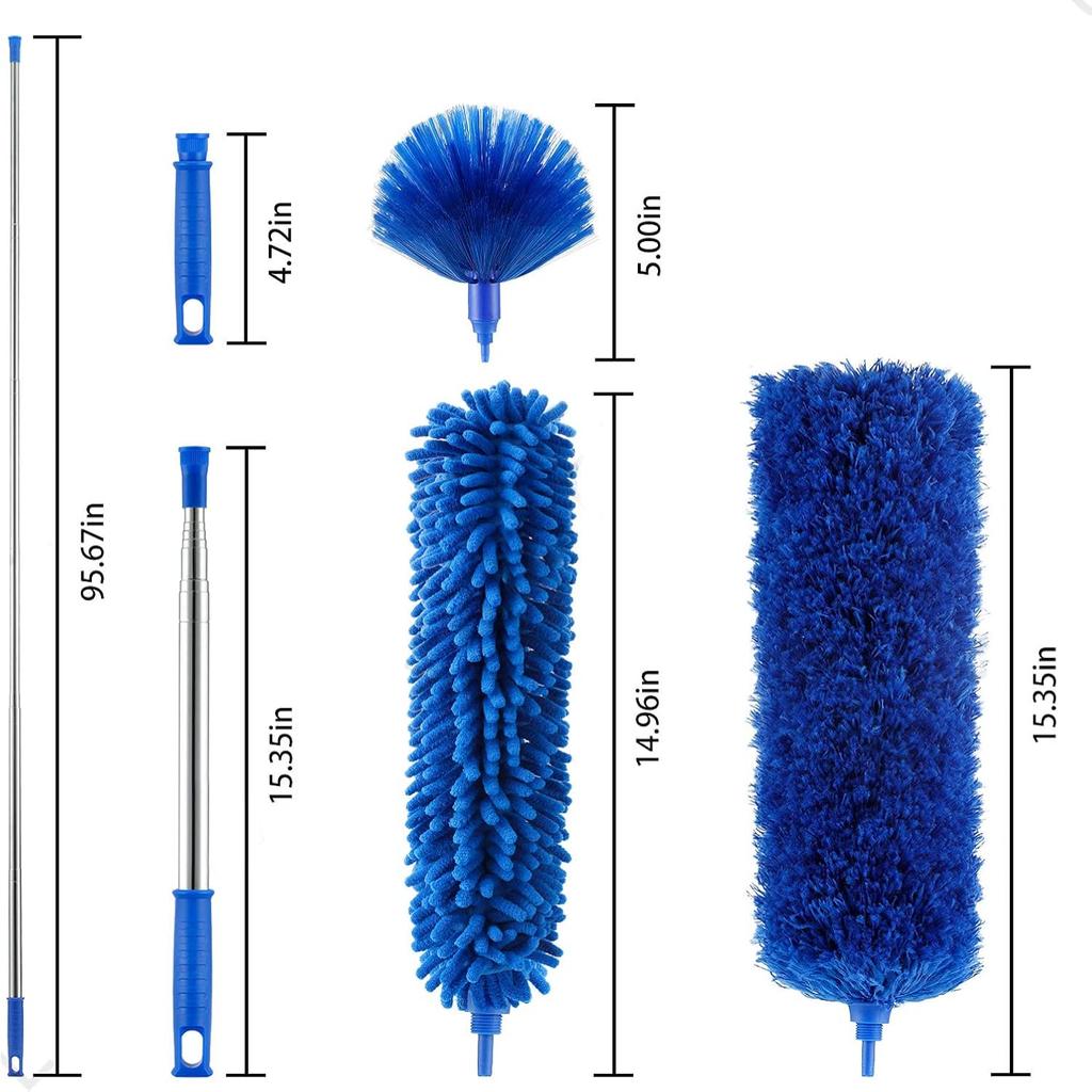 Three piece telescopic long handled cleaning brush set for ceiling fans.
