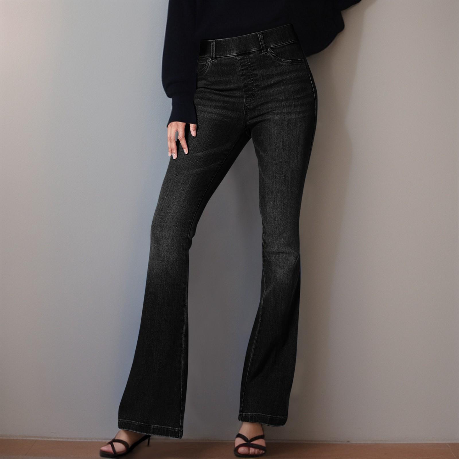 

Women s No-Button Stretch Flare Jeans Pull On Jeans Denim Pants Regular Fit Jean S чёрный