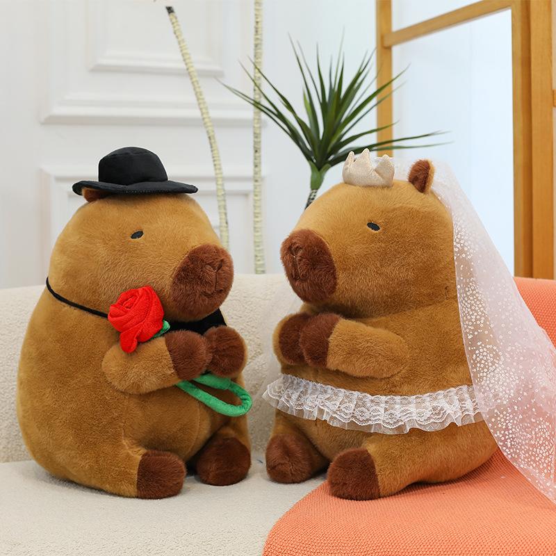Wedding Gentleman Capybara Doll Cute Hugging Flower Kapibara Plush Toy Pillow Gift