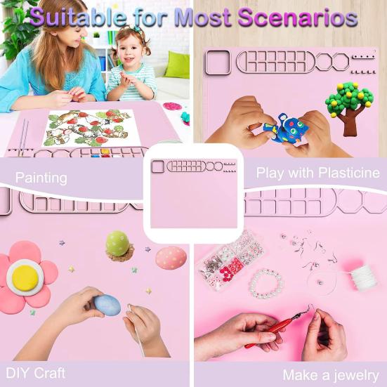 Drawing Mat Food Grade Silicone Painting Mat with Cup Non-Stick Art Mat with Brush Cleaner Pen Holder DIY Clay Art Supplies