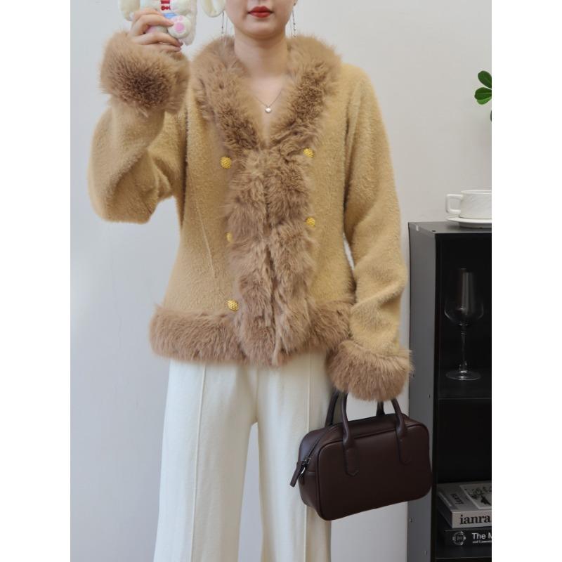 

Осень и зима новый вязаный кардиган из искусственного норкового бархата с пушистой отделкой, высококачественный свитер-жакет для женщин one size fits all хаки