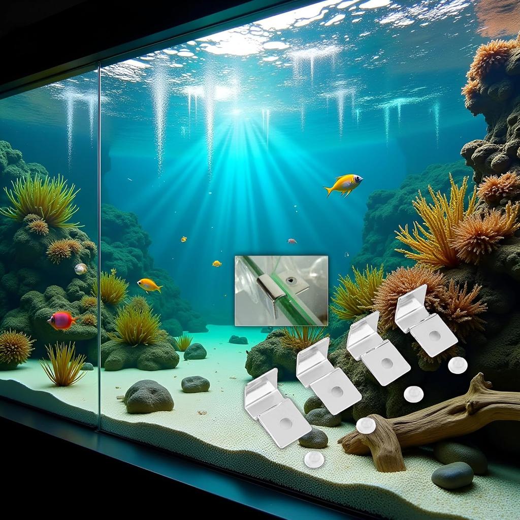 4Pcs Pssopp Aquarium Cover Bracket, Fish Glass Cover Clip Stainless Steel Aquarium Glass Covers Support Bracket Holders Universal Lid Clips for