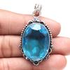 Pendant Swiss Blue Quartz Gemstone Handicraft Valentine'Day Silver Jewelry 2"