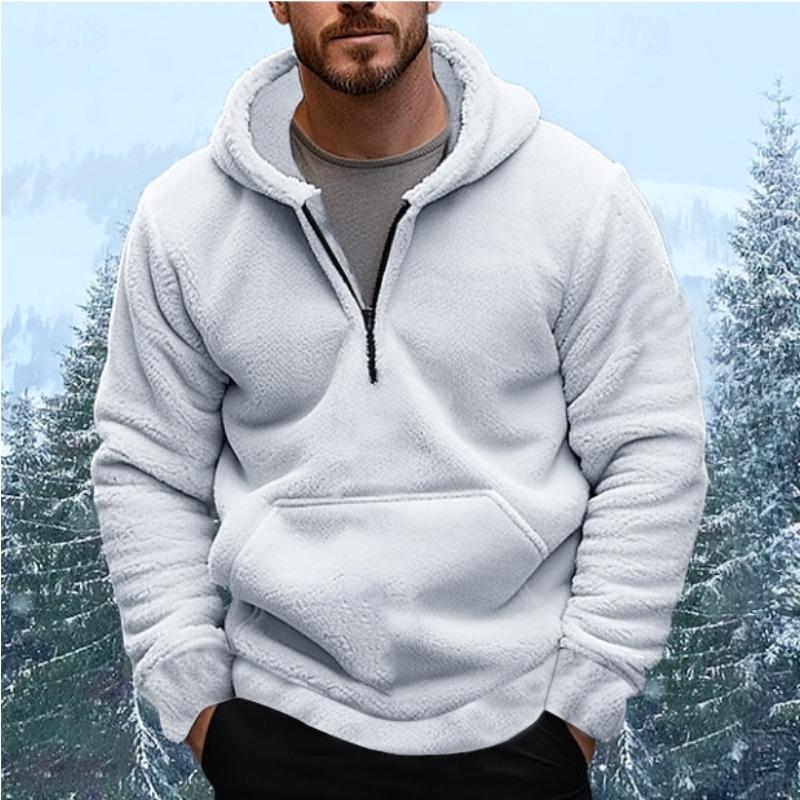 Autumn Winter Men's Casual Hooded Sweater Coral Velvet Fashion Loose Warm Pullover Jacket Warmth Heat Comfortable Fit Skin-friendly Breathable Tops