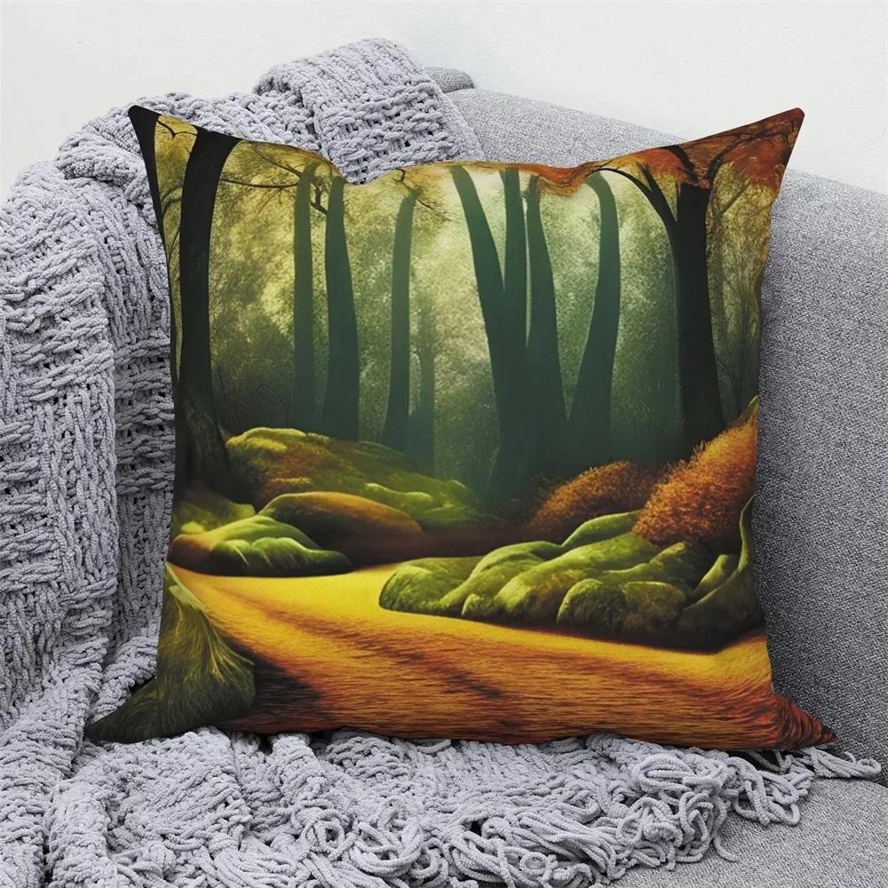Autumn Scenery Home Decoration Cushion Cover Autumn Leaf Forest Print Sofa Decoration Pillow Cover