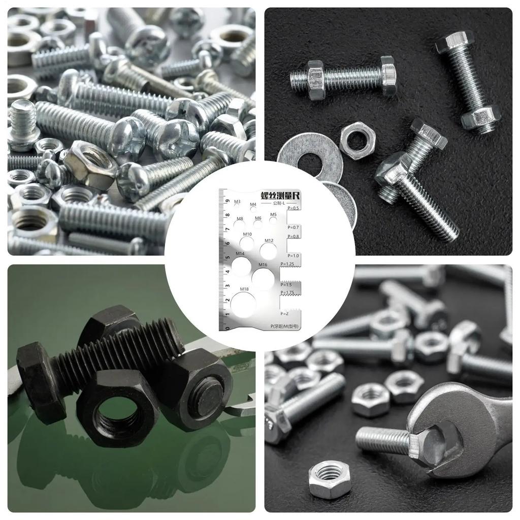 Comprobador de roscas M3-M18 Regla de medición de tornillos Calibre de acero inoxidable Métrico para medir paso de tornillo Broca Perno Tuerca Tornillo