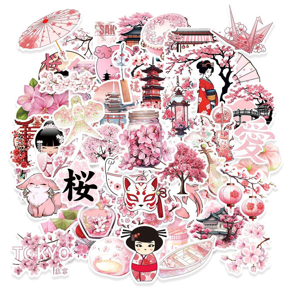 10/30/50pcs Japan Style Cartoon Stickers Pink Cherry Decals Toys Decorative Stationery Diary Laptop Cute Graffiti Sticker Packs
